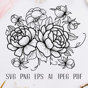 Floral svg Roses svg bouquet Flowers svg Floral monogram Roses sublimation Peony svg Rose cricut svg design Flourish svg Line art