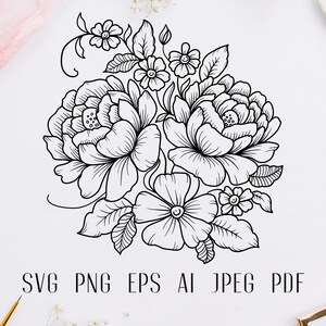 Arreglo floral svg, Ramo de rosa svg, borde de flor, racimo floral svg, sublimación de flores svg, diseño svg, svg de boda, archivo de corte