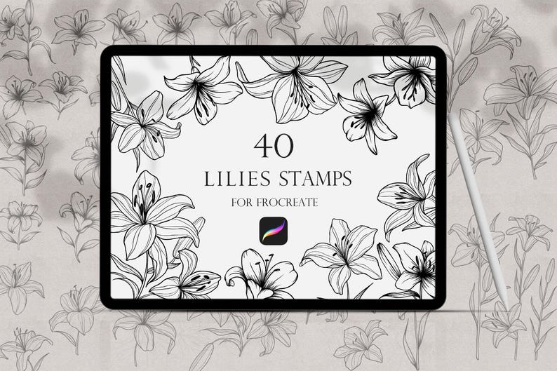 Lilies Procreate Stamps, Lily Brushes Procreate, Flower Stamps ...