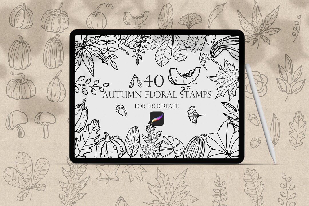Autumn Floral Procreate Stamps, Leaves Brushes Procreate, Flower Stamps ...