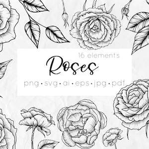 Rosen SVG, PNG Rosen Clipart, druckbare Blumen svg, Silhouette Sonnenblume, Floral svg, floral png, botanische Linie Kunst, DIY, Outline floral