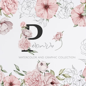 Pfingstrosen Aquarell Clipart, Pfingstrose PNG, Aquarell Blumen, Pfingstrosen Sublimation, rosa Blumen Illustration, Blumengesteck, Hochzeit DYI