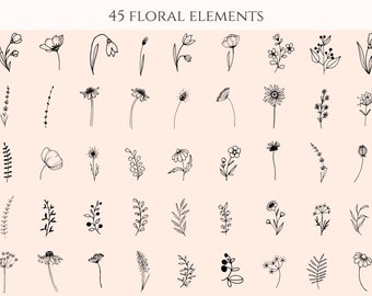 Flowers SVG, Hand drawn Stems and Branches PNG, Doodle Flowers, Flowers Clip Art, Wildflowers SVG, Line Drawing svg, diy, Printable Flowers