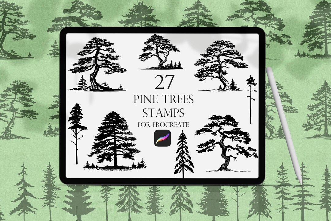 Pine Trees Procreate Stamps, Pines Brushes Procreate, Spruce Stamps ...