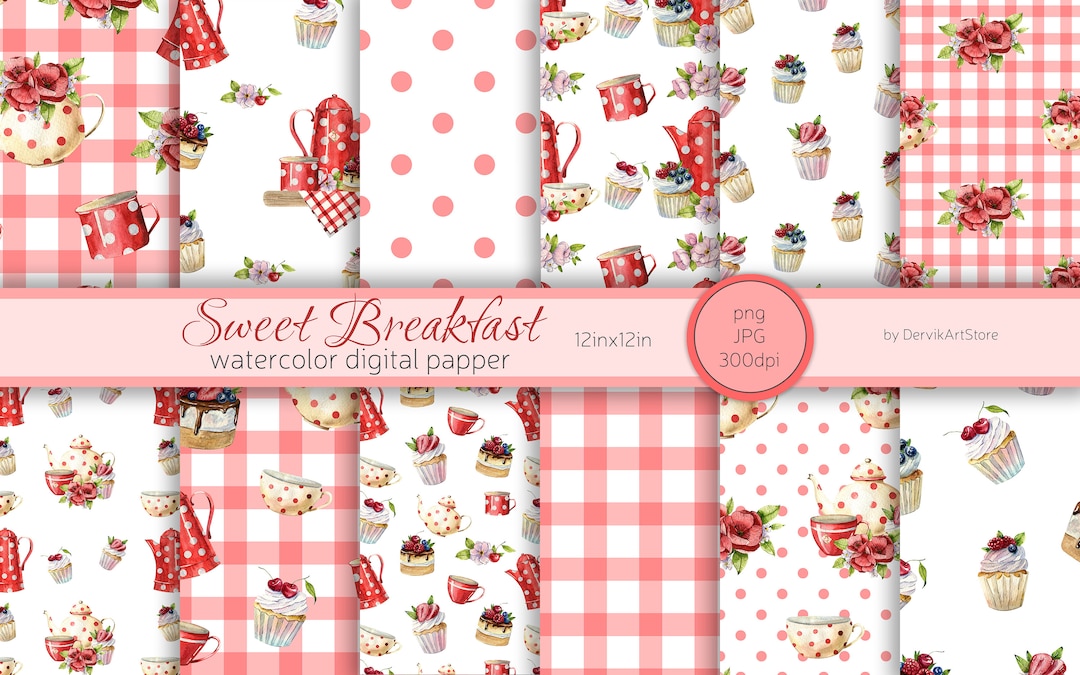 Tea Time Digital Paper - Watercolor Tea Time - Seamless Patterns - Tea ...