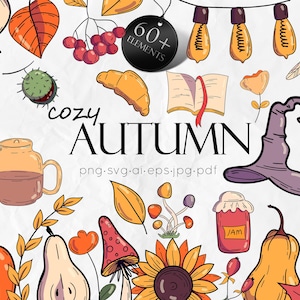 Autumn Vector Doodle Illustrations Bundle | Fall clipart SVG | Vector colorful Autumn Decor | Pumpkins, Leaves, Cozy Fall Art | Autumn SVG