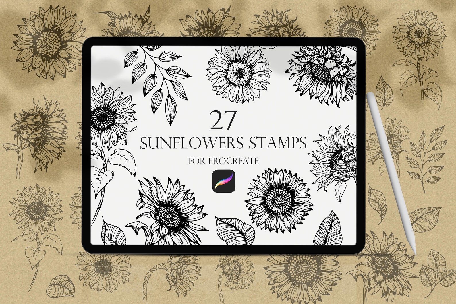 Sunflowers Procreate Stamps, Sunflowers Brushes Procreate, Flower ...