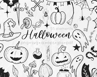 Halloween SVG, Halloween Bundle SVG Clipart, Fall SVG, Halloween Doodles line art, Thanksgiving svg