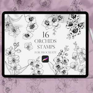 Orchid Procreate Stamps, Orchid brushes procreate, Flower Stamps, Procreate Brushset, Line art floral Procreate, Botanical Stamps,