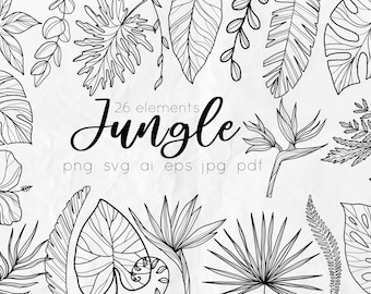 Tropics SVG - Jungle Line Art SVG - Leaves SVG - Wedding flowers clipart - Botany svg - Foliage line art - leaf svg - Floral clipart