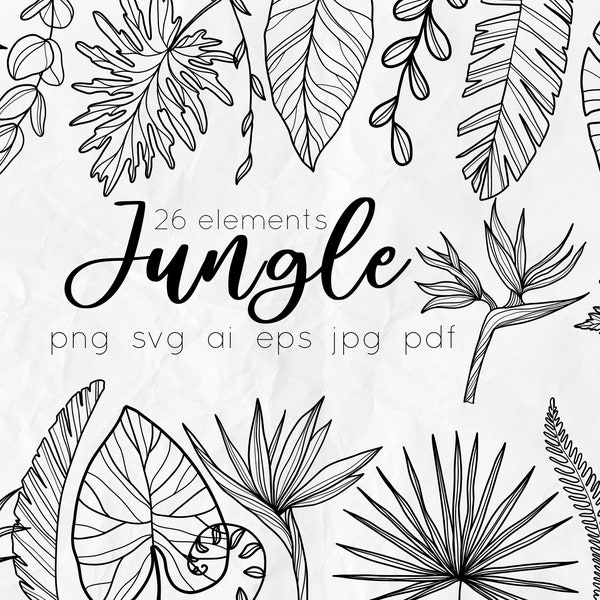 Tropics SVG - Jungle Line Art SVG - Leaves SVG - Wedding flowers clipart - Botany svg - Foliage line art - leaf svg - Floral clipart