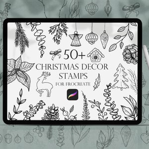 Christmas Decor Procreate Stamps, Christmas brushes procreate, New Year Stamps, Procreate Brushset, Line art Procreate, Botanical Stamps,
