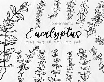 Eucalyptus SVG - Eucalyptus Line Art SVG - Leaves SVG - Wedding flowers clipart - Botany svg - Foliage line art - leaf svg - Floral clipart