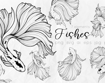 Fishes SVG - Koi fish SVG - Goldfish SVG - Fish clipart - Hand drawn svg - Iris Fish - Line art svg - silhouette svg- svg design