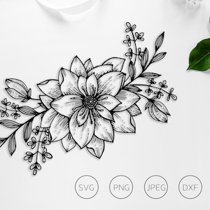 Flowers SVG, Hand drawn outline flowers PNG, Printable Flowers, Doodle Flowers, Flowers Clip Art, Wedding SVG, Line Drawing svg, diy