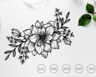 Flowers SVG, Hand drawn outline flowers PNG, Printable Flowers, Doodle Flowers, Flowers Clip Art, Wedding SVG, Line Drawing svg, diy