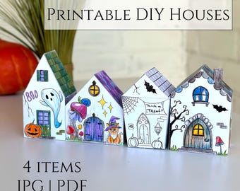 Printable Paper House Template | DIY Printable Coloring Craft | Printable Toy House | Paper House DIY | Halloween Haunted House