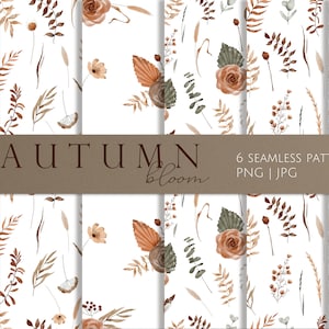 Motifs d'aquarelle d'automne, papier numérique de fleurs sauvages, png de modèle sans couture, clipart de roses, motif floral, png de fleur d'aquarelle,