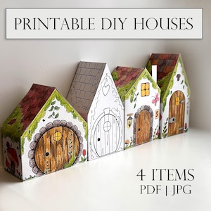 Modèle de maison en papier imprimable | Bricolage imprimable à colorier | Maison jouet imprimable | DIY maison en papier | Maison forestière de conte de fées