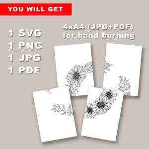 Floral Hat Burning Design SVG | Hand-drawn Pyrography Daisy Sunflowers ...