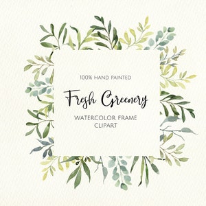 Aquarel Hand geschilderd Greenery Frame. Digitale Clipart. Direct downloaden. Bruiloft Clipart. Groene bladeren Frame. PNG-bestand. Digitale aquarel