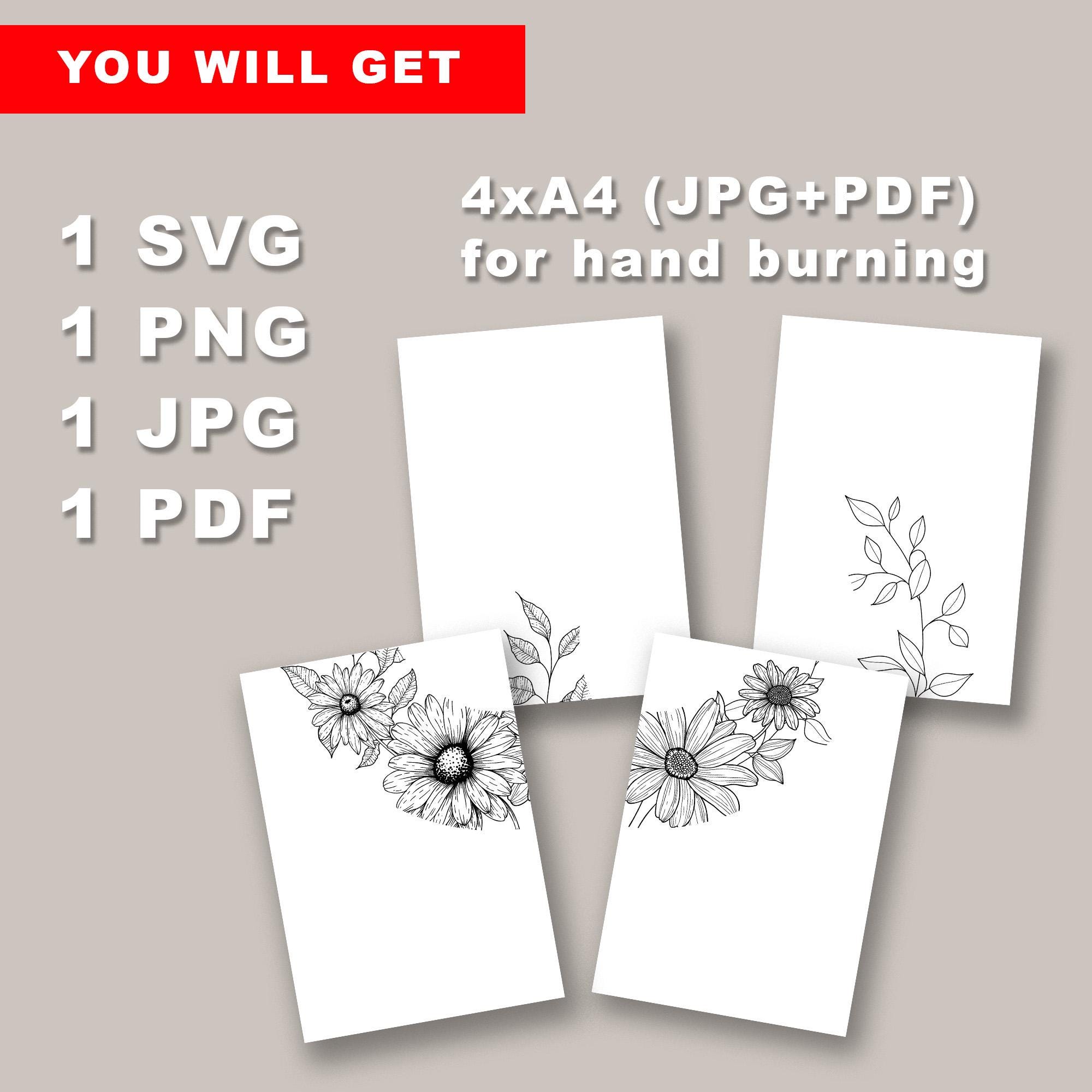 Floral Hat Burning Design SVG | Hand-drawn Pyrography Daisy Sunflowers ...