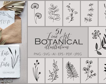 Plants SVG, Wildflowers SVG, Herbs svg, Hand drawn Stems Leaves PNG, Doodle Flowers, line art svg, Line Drawing svg, diy, Printable Flowers