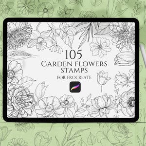 Doodlle Flowers Procreate Stamps, Wildflower brushes procreate, Tattoo Procreate Brushset, Line art floral Procreate, Botanical Illustration