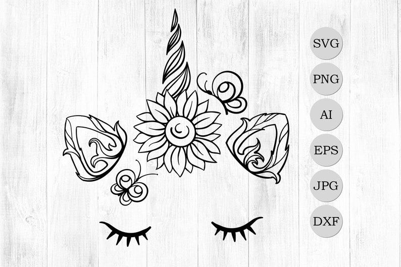 Download Unicorn Face With Sunflower Svg Slhouette Unicorn Svg Unicorn Clipart Svg For Cricut Floral Unicorn Head With Butterflies Clip Art Art Collectibles Kientructhanhdat Com