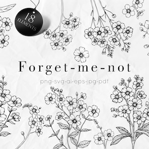 Bloemen SVG, Hand getrokken Vergeet-mij-niet SVG, Vergeet me niet bloemen PNG, Wilde bloemen SVG, Doodle Bloemen, Bloemen Clip Art, Lijntekening SVG