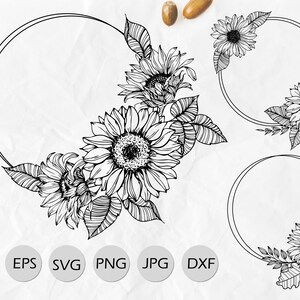 Girasoli SVG, Frame Girasoli SVG, PNG Girasoli Clipart, Silhouette girasole, Fiori svg, floreale png, Botanical line art, dyi, svg