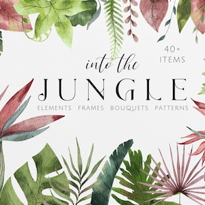 Tropics Watercolor Collection - Jungle PNG - Watercolor Flowers - Tropical plants Clipart - Strelitzia flowers- Bouquets - Wedding DIY