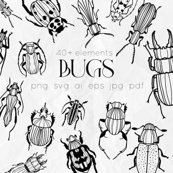 Bugs SVG, Insects SVG, bugs outline clipart, Beetle svg, line art svg files, insects clipart, svg bundle