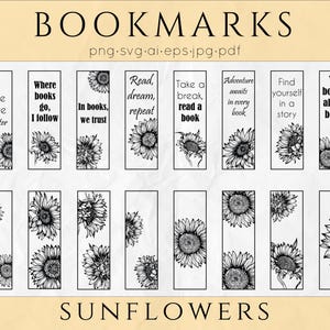 Segnalibri SVG - Pacchetto segnalibri Girasole con citazioni motivazionali - Segnalibri stampabili e SVG - Regali di lettura per gli amanti dei libri