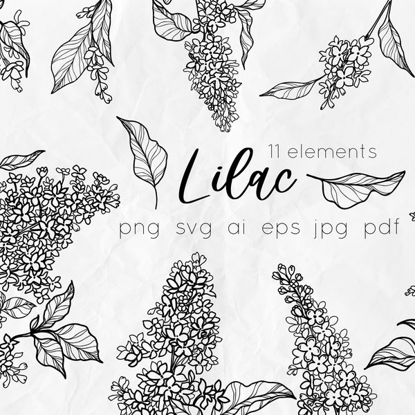 Lilac flowers svg, Lilac line art svg flowers, floral svg clipart