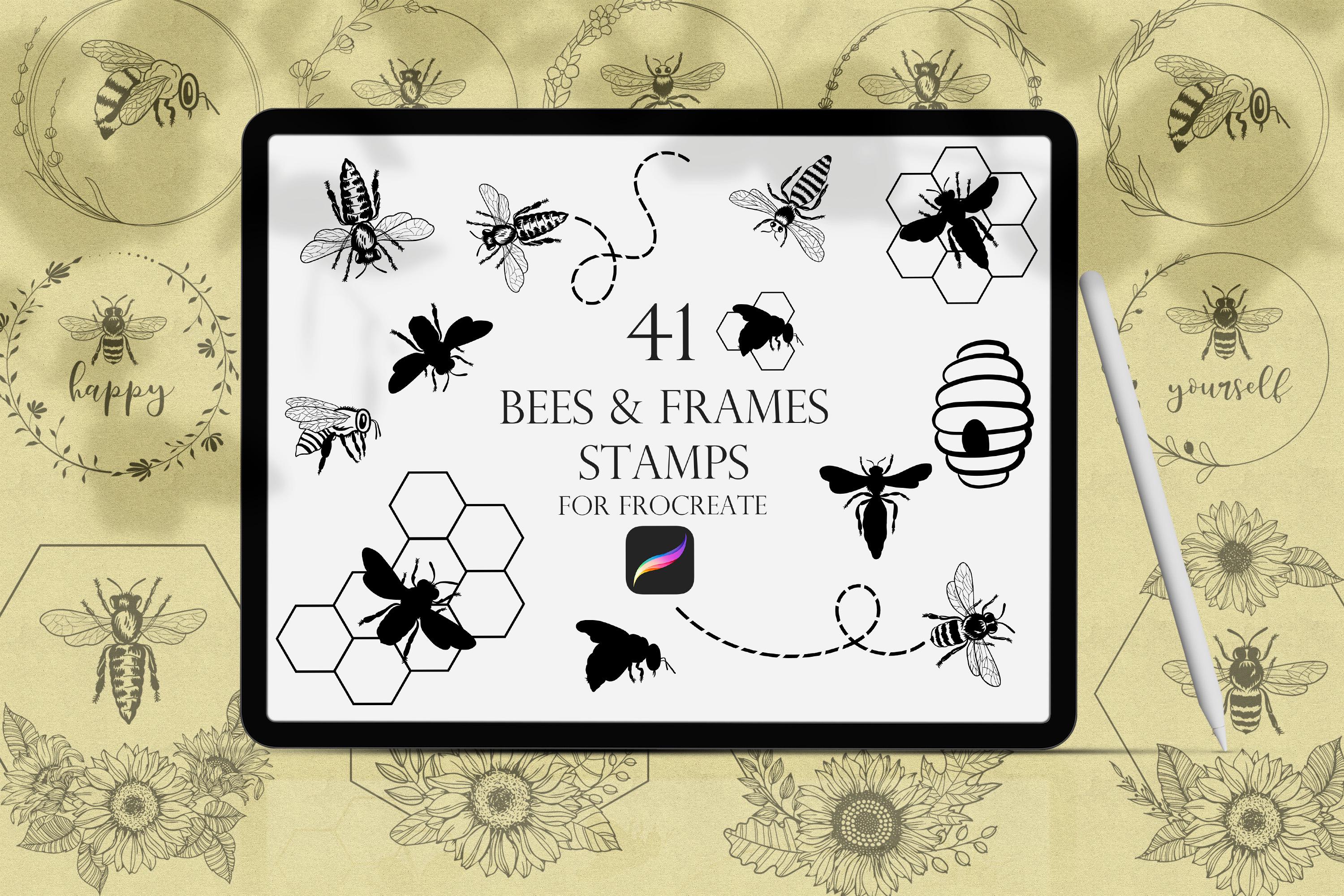 Bees Procreate Stamps, Bee Brushes Procreate, Honeycomb Stamps ...