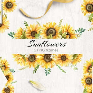 Tournesols cadres PNG - cadre Floral - géométrie cadre - aquarelle clipart - décor de mariage automne - fichiers PNG - tournesol PNG