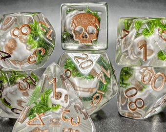 Undead Skull DnD Dice Set | Dungeons and Dragons | Skulls and Real Moss inside!