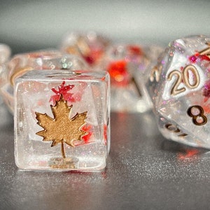 Herbstlaub DnD Würfel Set | TTRPG Polyedrische Dungeons and Dragons Würfel | Gemütlicher Laubfall im Inneren!