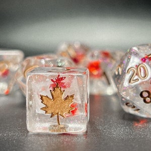 Autumn Leaves Resin Dice Set | TTRPG Polyhedral Dungeons and Dragons Dice