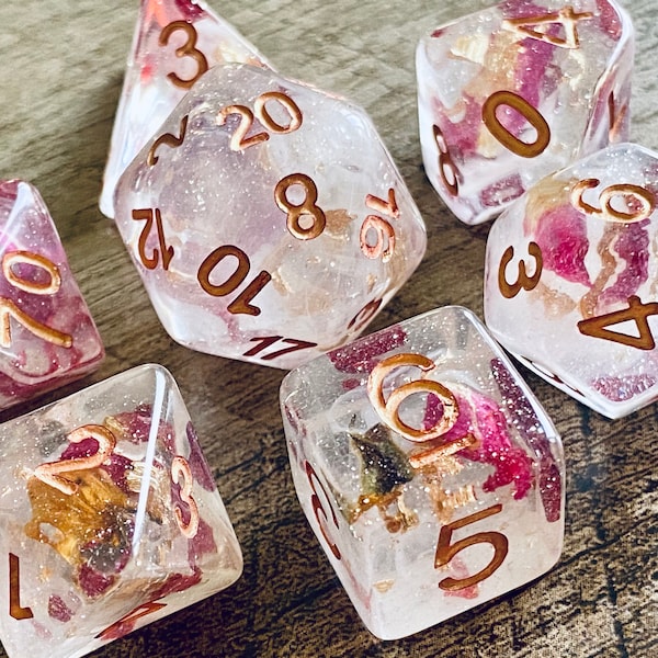 Rose Petal DnD Dice Set | Real Petals | Dungeons & Dragons RPG Dice Set