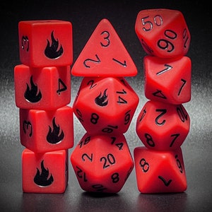Inferno 11 Piece DnD Dice Set | Exclusive Fire-Themed Dungeons & Dragons Dice | Matte Frosted Texture