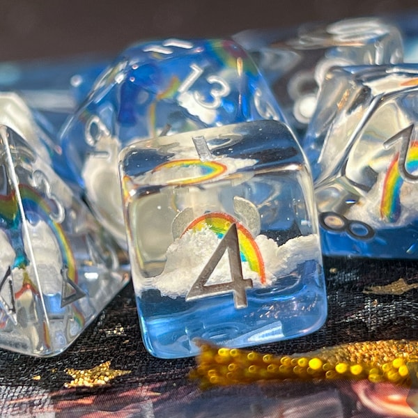 Rainbow Cloud DnD Dice Set | Cute Clouds and Rainbows | Dungeons & Dragons
