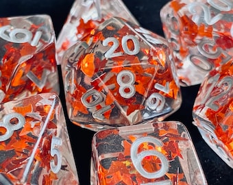 Fall Butterfly DnD Dice Set for Dungeons and Dragons | D20 TTRPG Polyhedral Dice Set | Orange Butterfly Confetti looks like Falling Leaves!