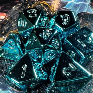 Blue Chrome DnD Dice Set for Dungeons and Dragons | D20 TT RPG Polyhedral Dice Set | Blue Electroplate Acrylic Dice Set