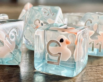 Pink Ducky DnD Dice Set for Dungeons and Dragons | D20 TTRPG Polyhedral Dice Set | Little Pink Ducks Inside!