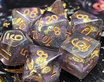 Clockwork Steampunk Glitter Dnd-dobbelstenenset | Kerkers en draken | Versnellingen binnen