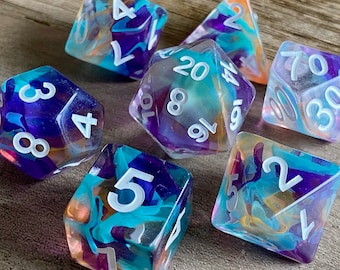 Siren Song DnD Dice Set | Dungeons and Dragons | Resin Swimming with Magical Colors!