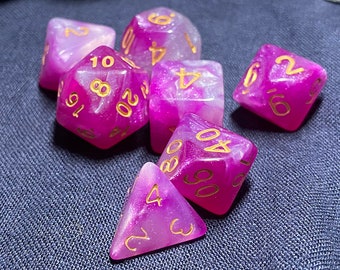 GLITTER CHARM DnD Dice Set for Dungeons and Dragons, Pink Sparkly Polyhedral Dice Set, Pretty Dice, Table Top Roll Playing Game, D20