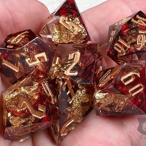 Set di dadi Phoenix Fire per D&D / Dadi poliedrici per giochi di ruolo fatti a mano con bordi affilati immagine 5